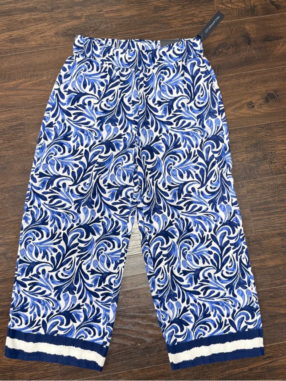 NWT MEG & MARGOT WIDE LEG CROPPED PULL ON BLUE DESIGN PANTS